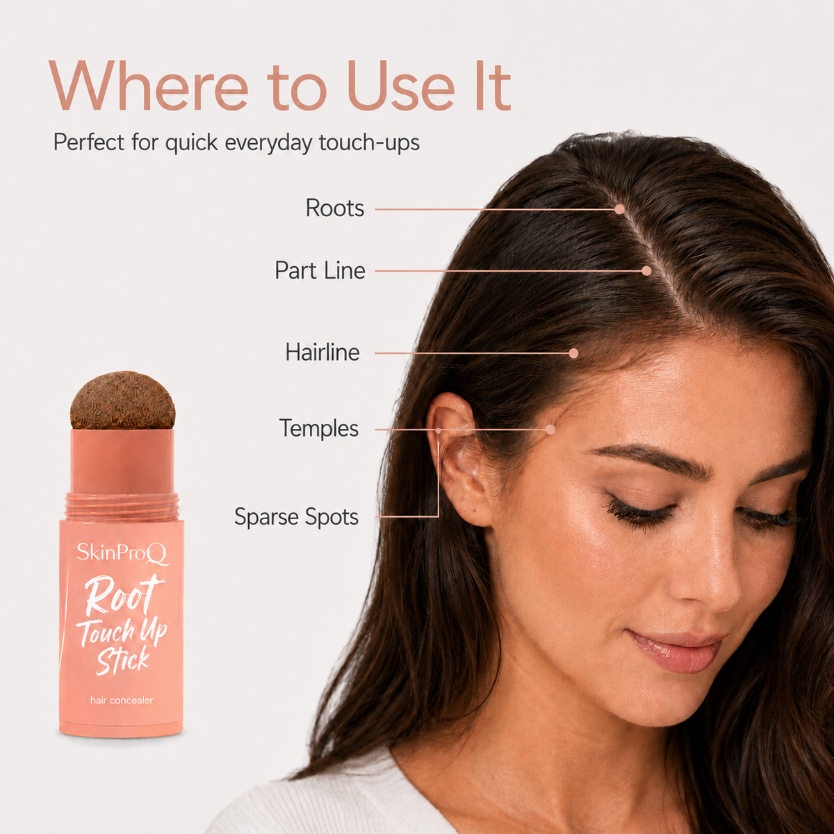 SkinProQ® Root Touch Up Stick – Instantly Cover Gray Roots, Hairline Gaps & Visible Scalp– Fuller-Looking Hair Anytime