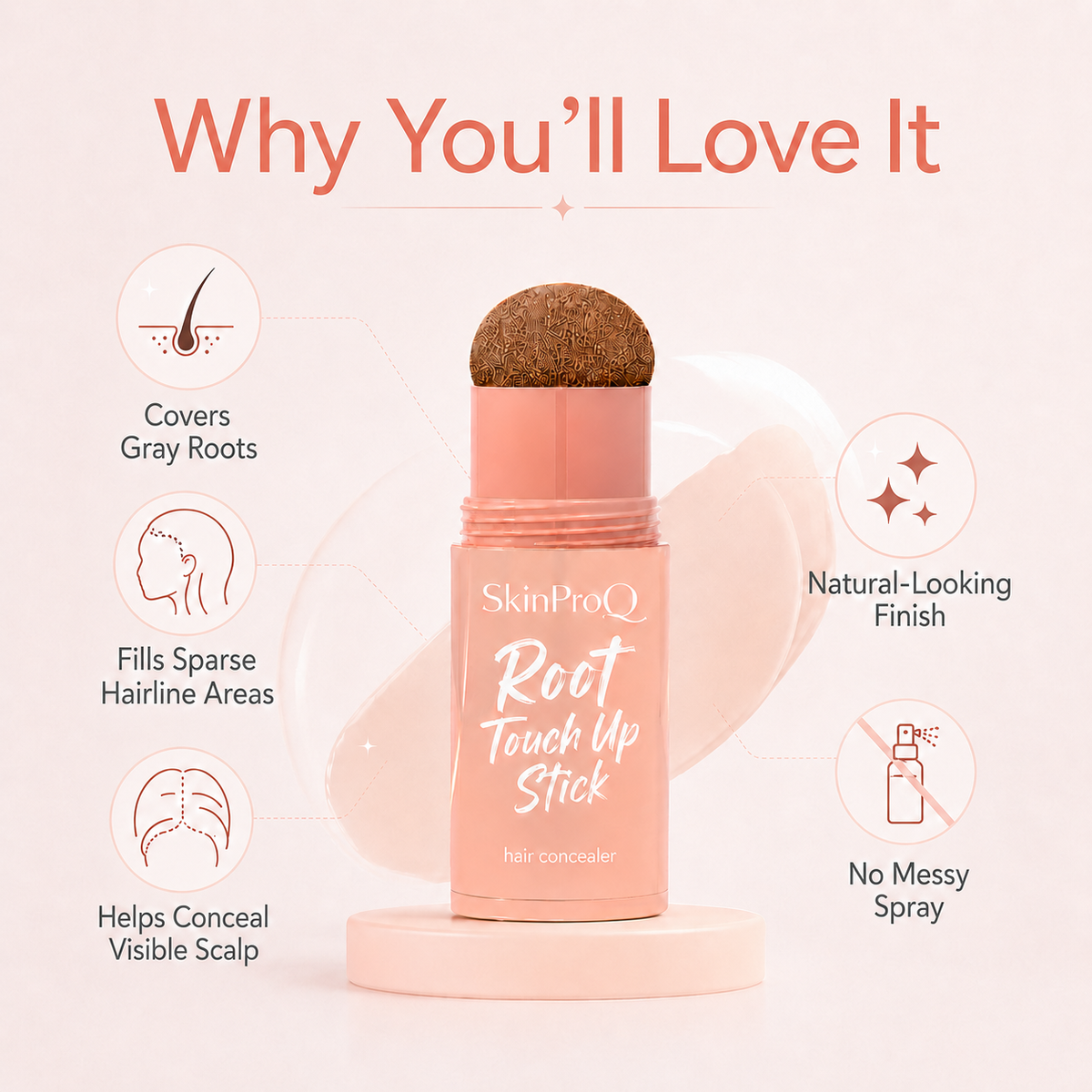 SkinProQ® Root Touch Up Stick – Instantly Cover Gray Roots, Hairline Gaps & Visible Scalp– Fuller-Looking Hair Anytime